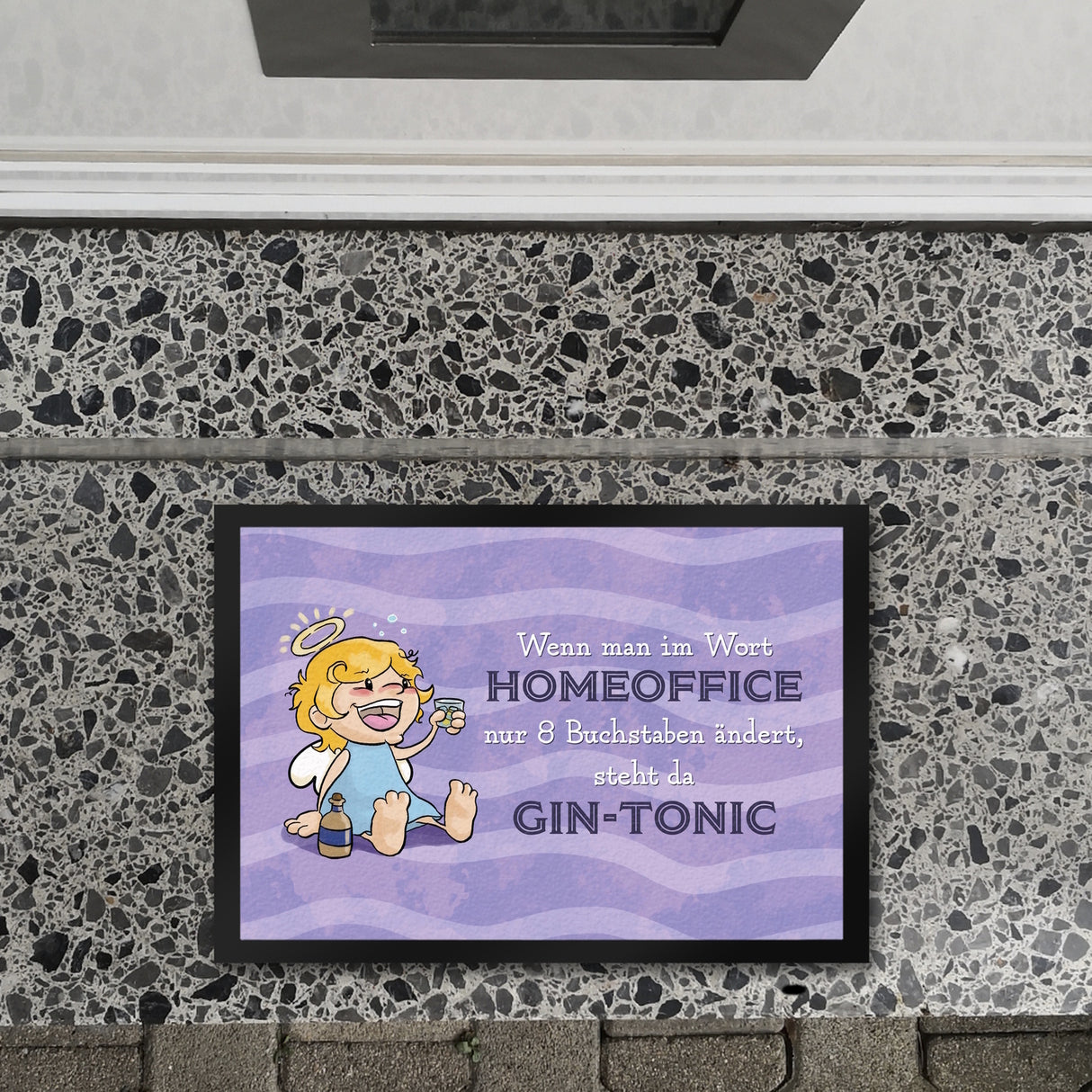 Engel Fußmatte in 35x50 cm mit Spruch - Homeoffice klingt ähnlich wie Gin-Tonic