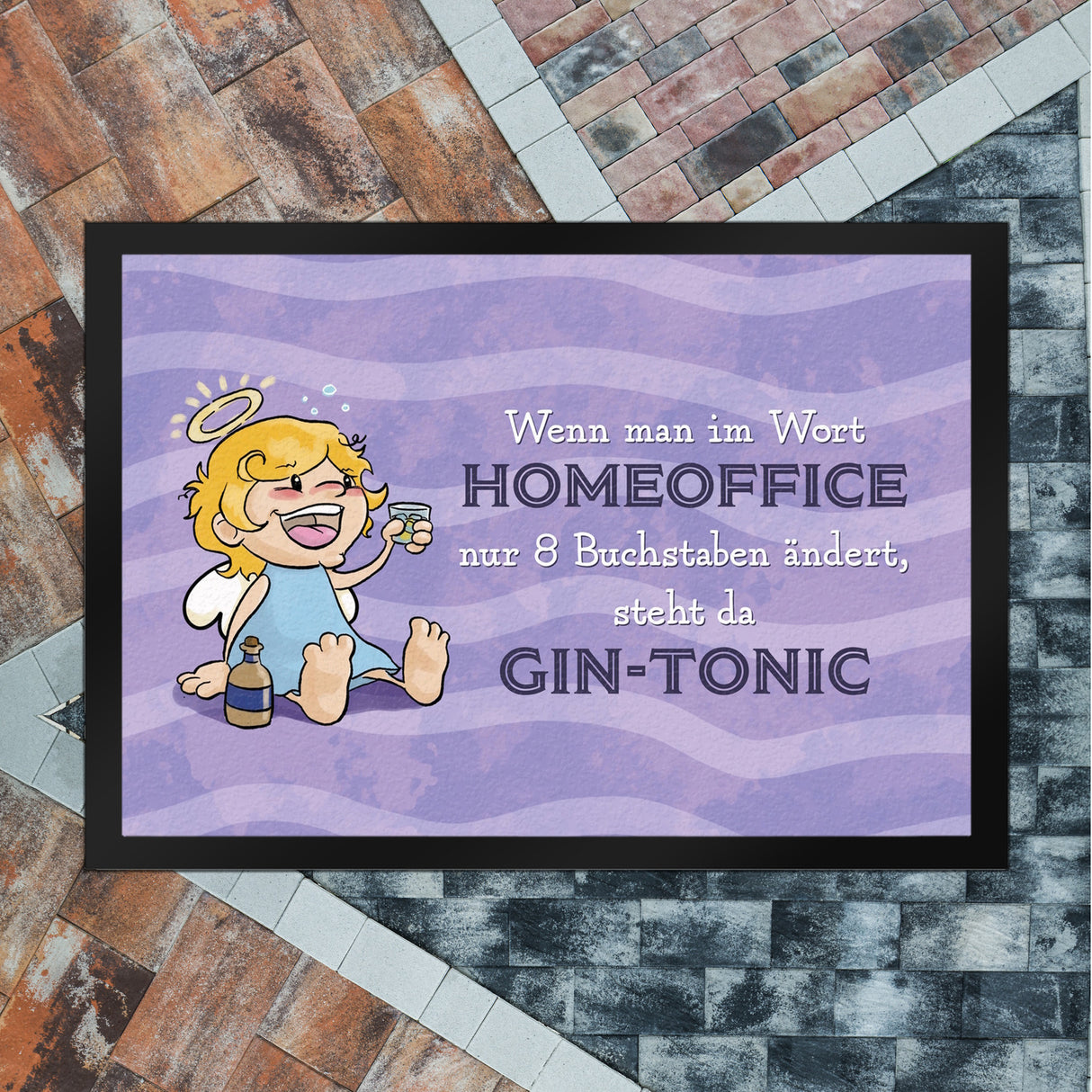 Engel Fußmatte in 35x50 cm mit Spruch - Homeoffice klingt ähnlich wie Gin-Tonic