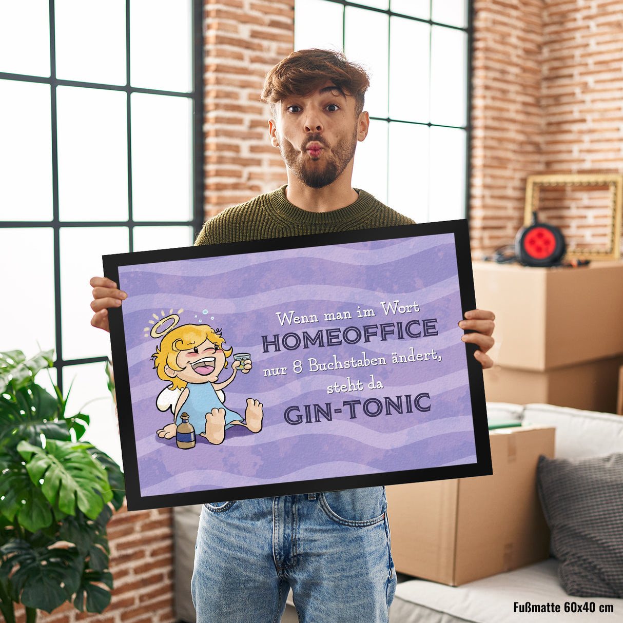 Engel Fußmatte in 35x50 cm mit Spruch - Homeoffice klingt ähnlich wie Gin-Tonic