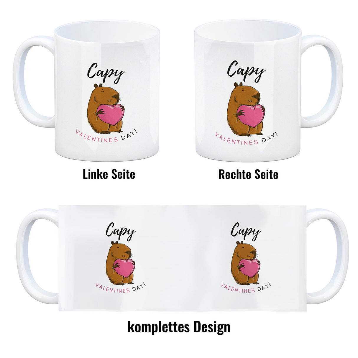 Capy Valentines Day Kaffeebecher mit niedlichem Capybara Motiv