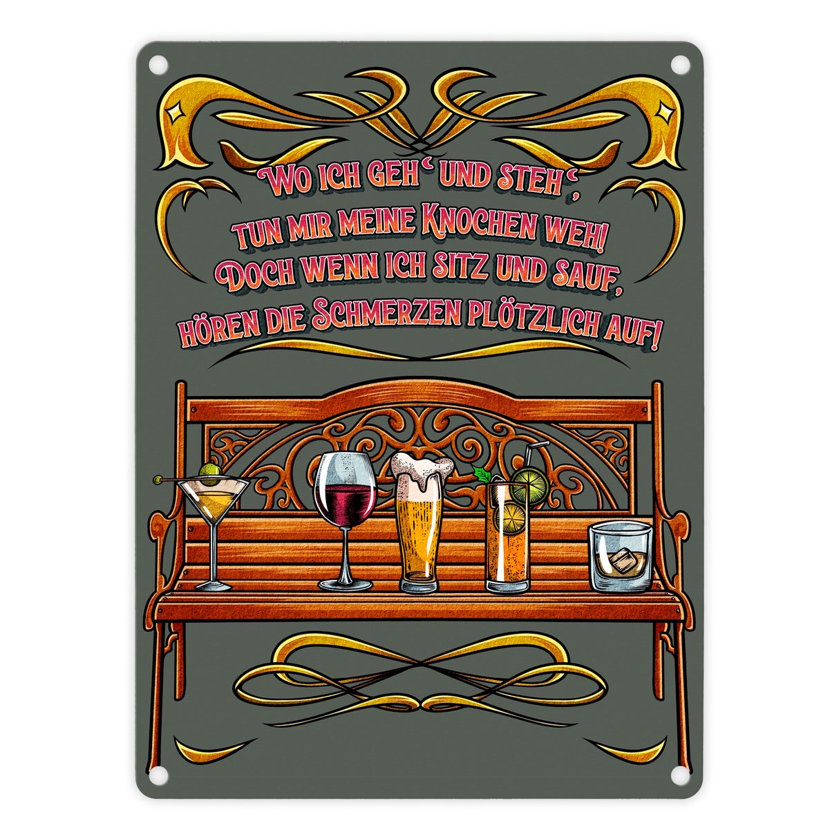 Alkohol ist die beste Medizin Metallschild in 15x20 cm mit Spruch
