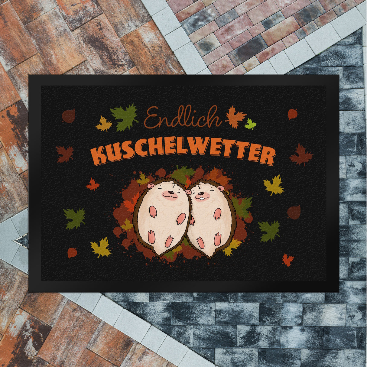 Endlich Kuschelwetter herbstliche Fußmatte in 35x50 cm mit Igelpaar