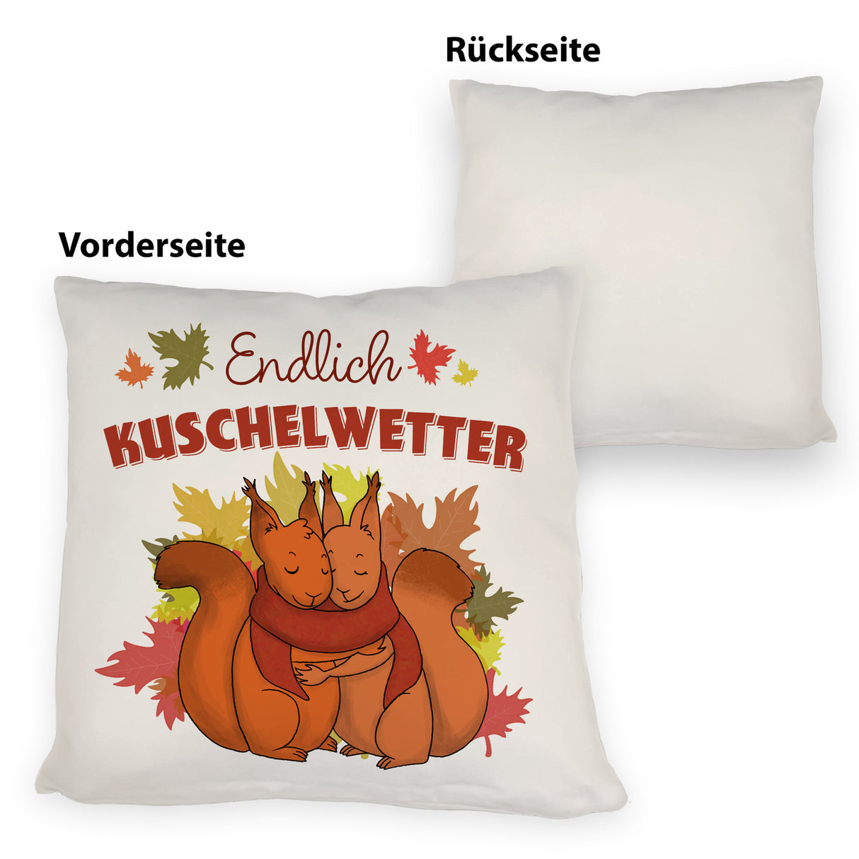 Endlich Kuschelwetter herbstliches Kissen mit Eichhörnchenpaar