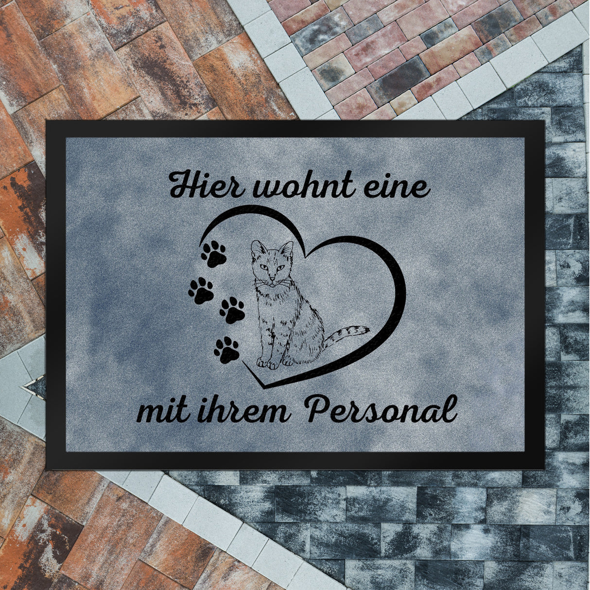 Fußmatte in 35x50 cm - Hier wohnt eine Katze mit ihrem Personal
