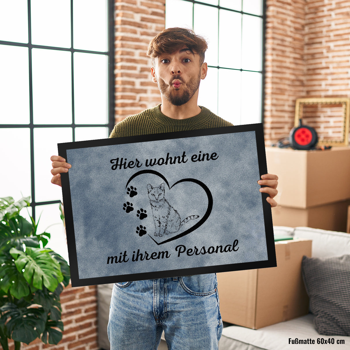 Fußmatte in 35x50 cm - Hier wohnt eine Katze mit ihrem Personal