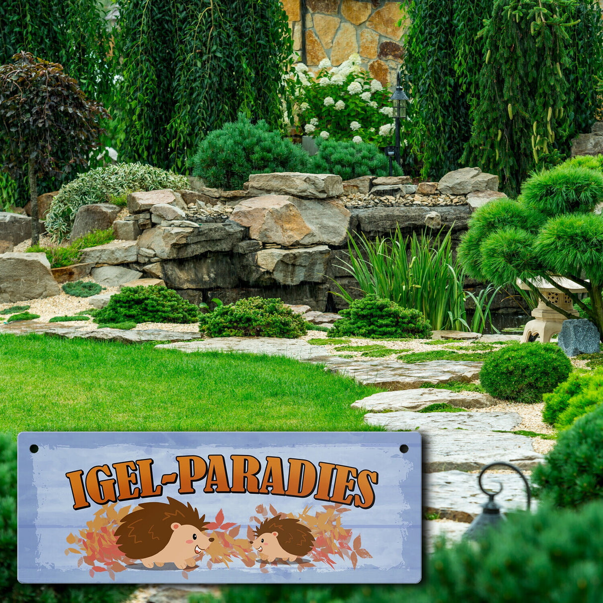 Igel-Paradies Metallschild mit herbstlichem Motiv