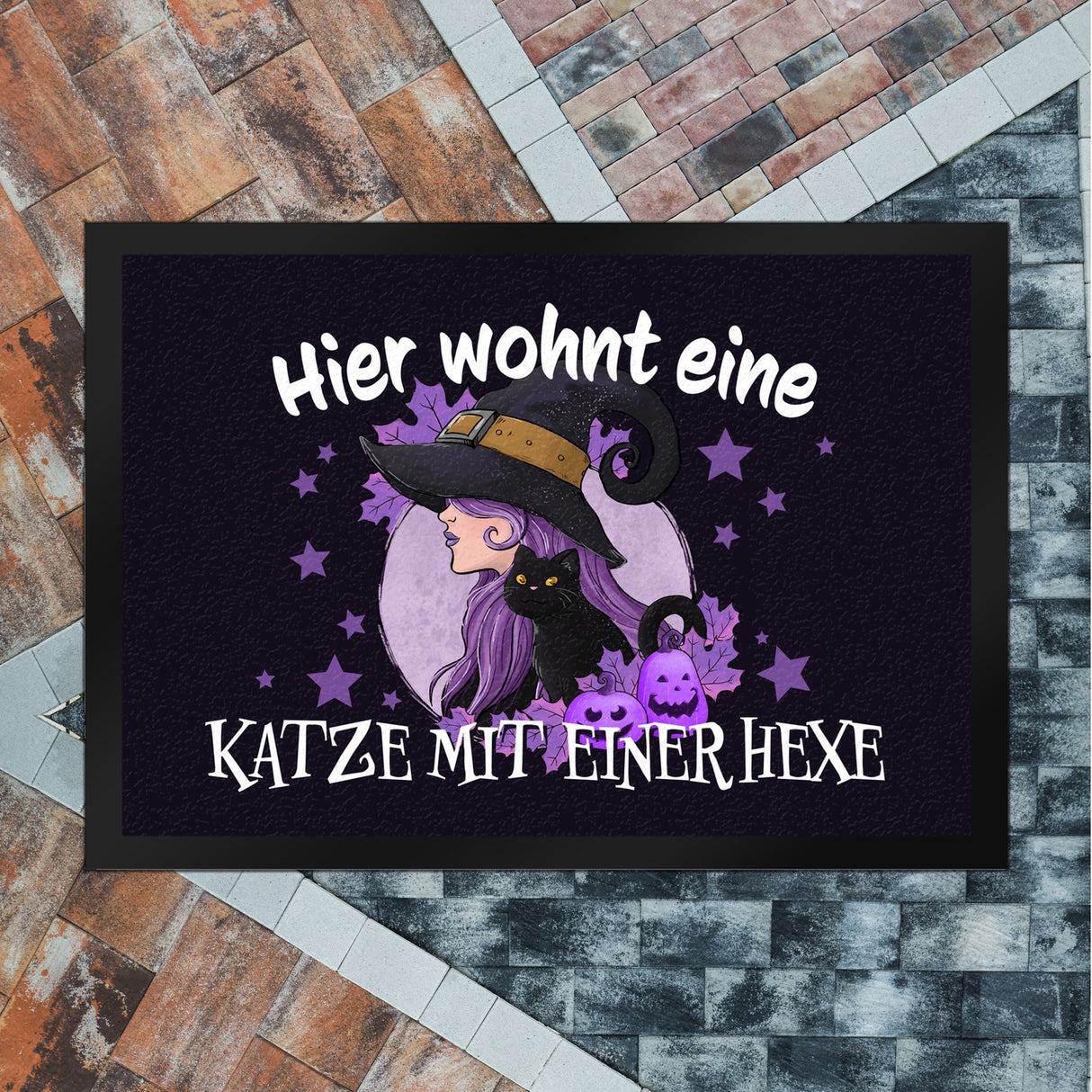 Hexerei Fußmatte in 35x50 cm mit Spruch - Hier wohnt eine Katze und Hexe