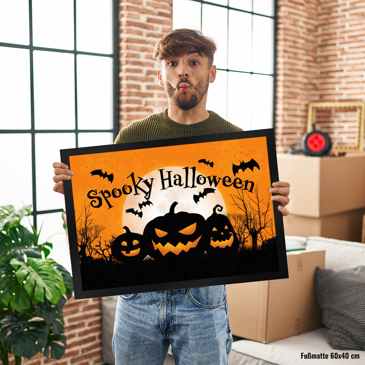 Spooky Halloween Kürbis Fledermaus Fußmatte in 35x50 cm