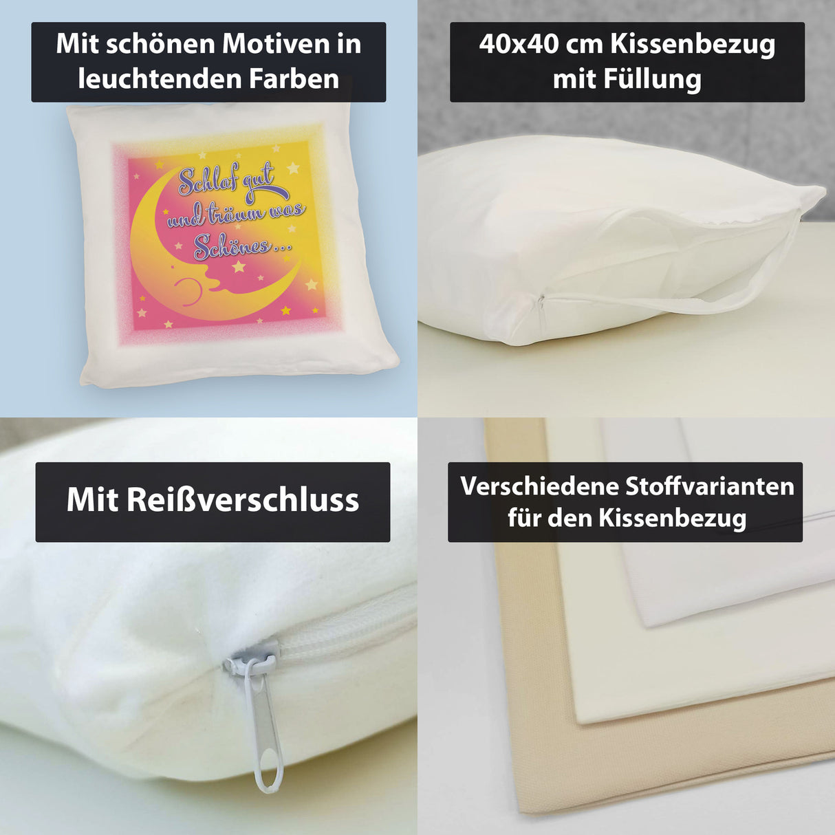 Schlaf gut und träum was Schönes Kissen mit Mond und Sterne