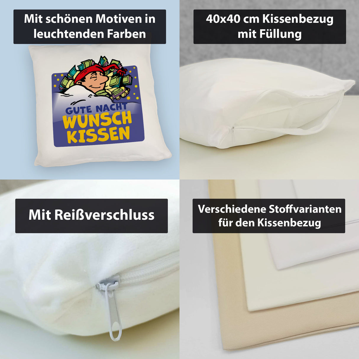 Wunsch Kissen mit Spruch Gute Nacht für traumhafte Erholung