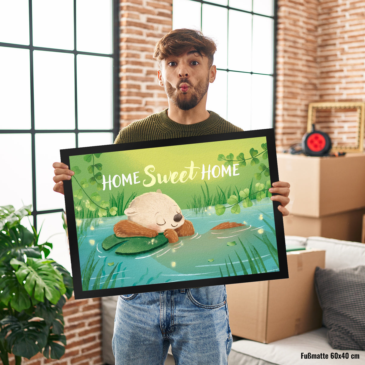 Schlafender Otter Fußmatte in 35x50 cm mit Spruch Home Sweet Home