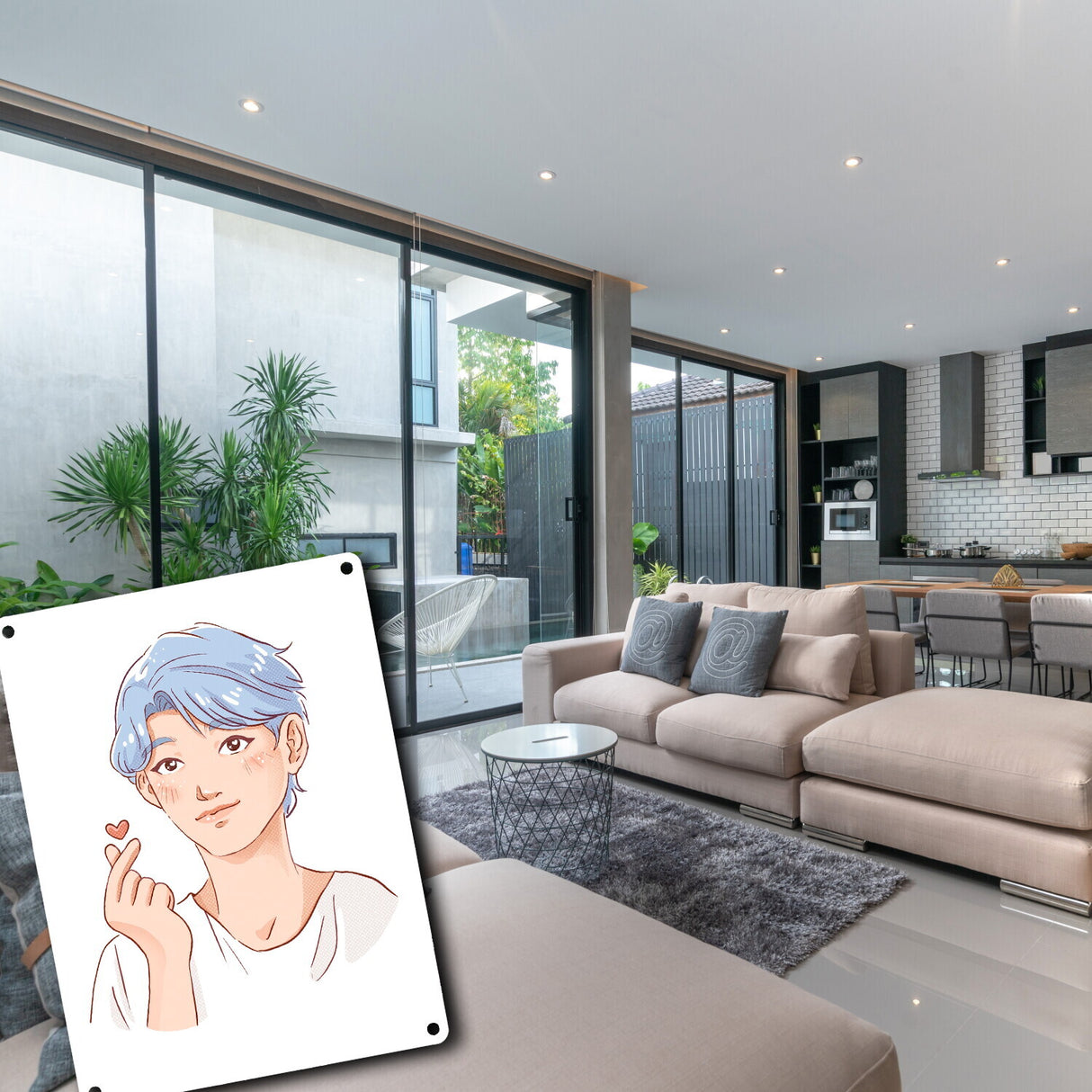 K-Pop Herz Zeichen Metallschild in 15x20 cm mit Manga Charakter in Farbe