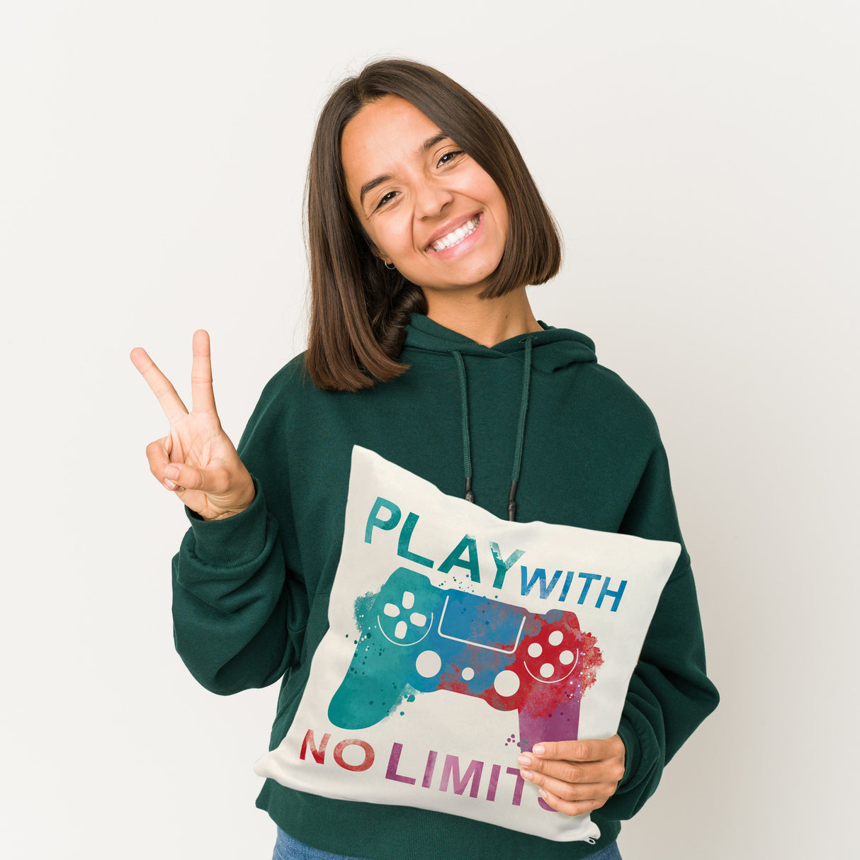 Game Controller Kissen mit Spruch Play with no limits