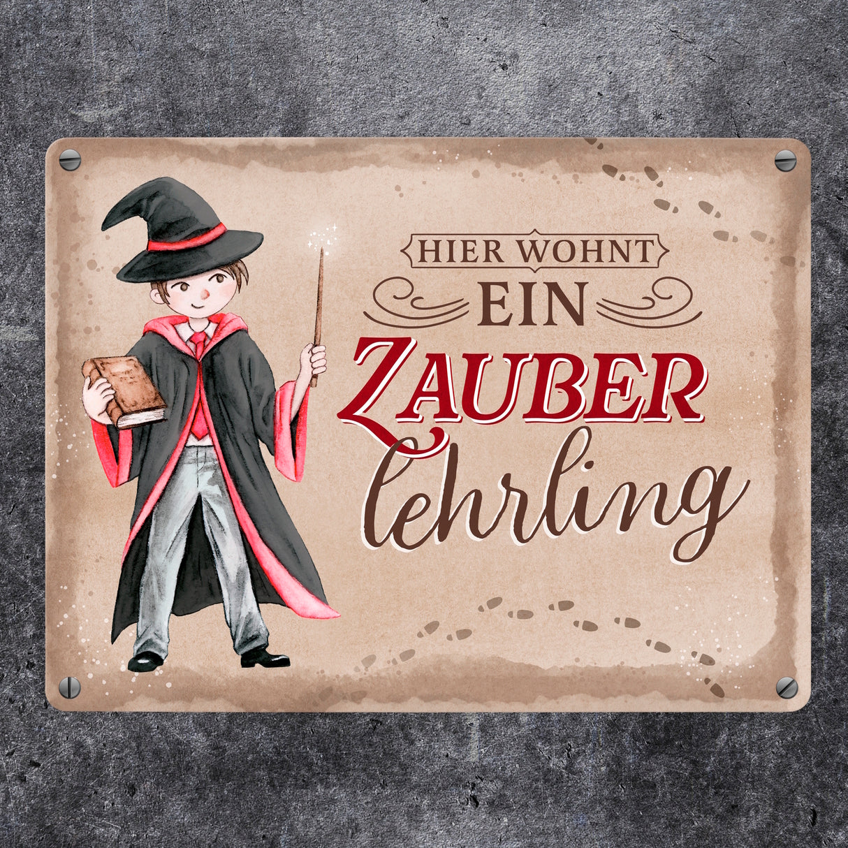 Zauberschüler Metallschild in 15x20 cm mit Spruch Hier wohnt ein Zauberlehrling