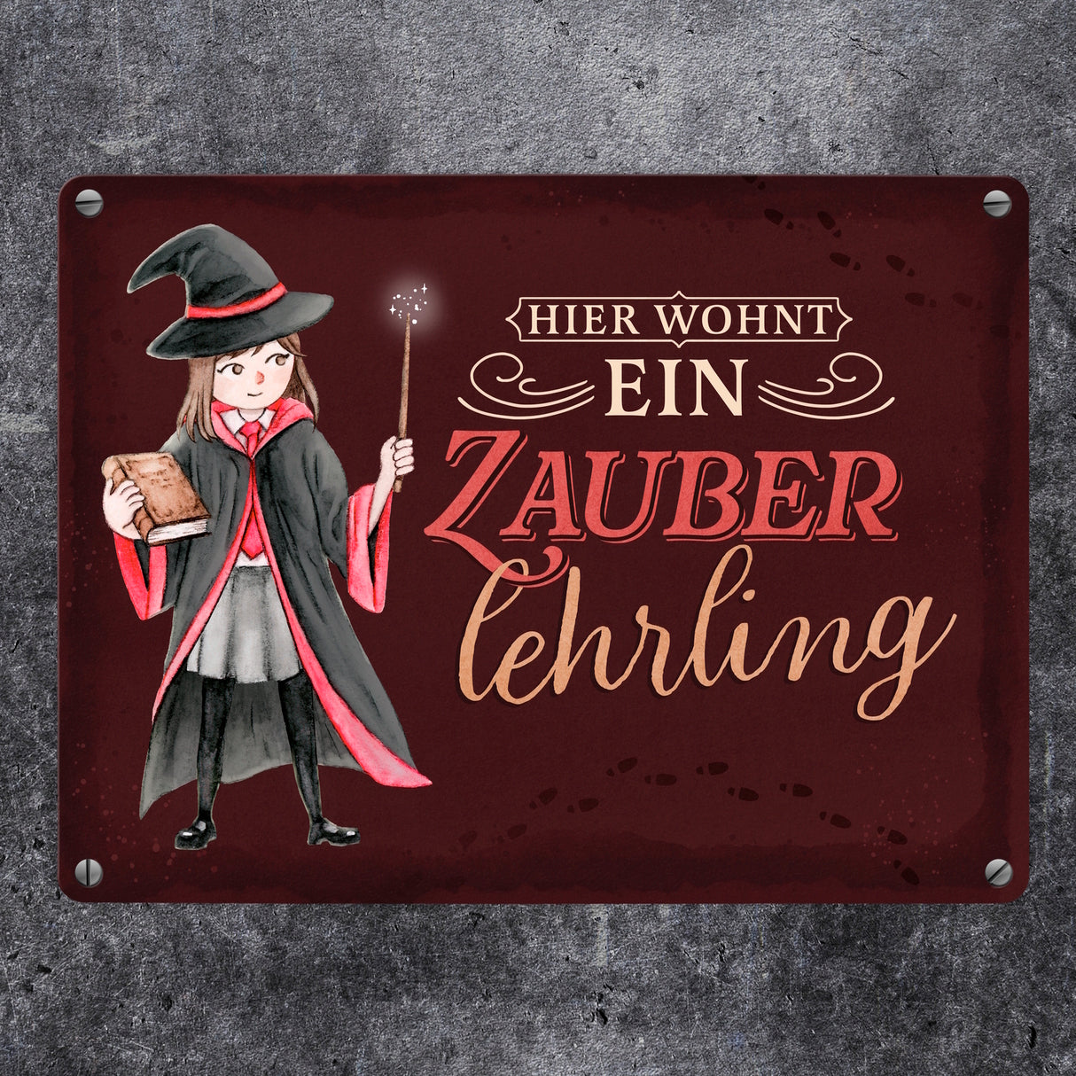 Zauberschülerin Metallschild in 15x20 cm mit dunklem Hintergrund und Spruch