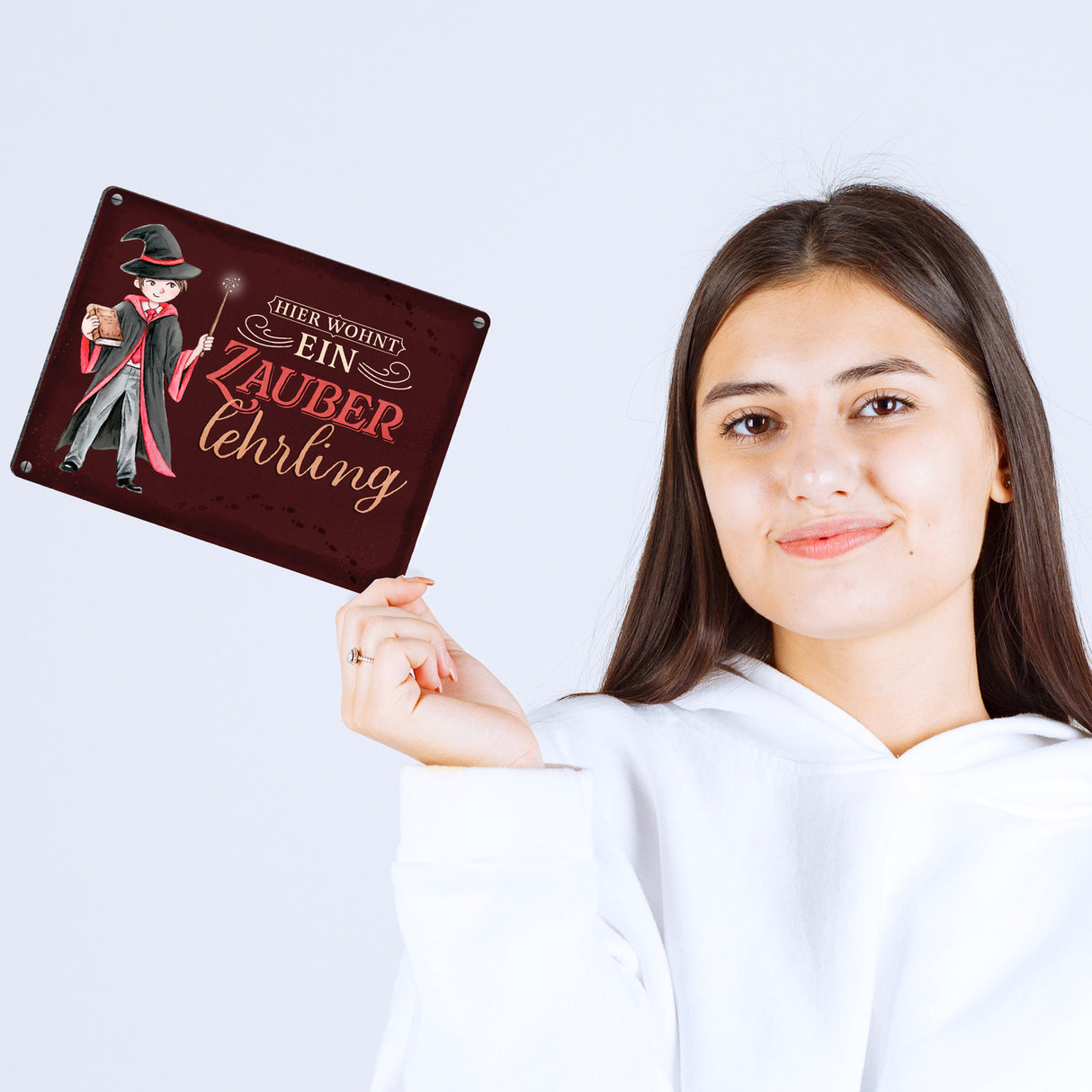 Zauberschüler Metallschild in 15x20 cm mit dunklem Hintergrund und Spruch