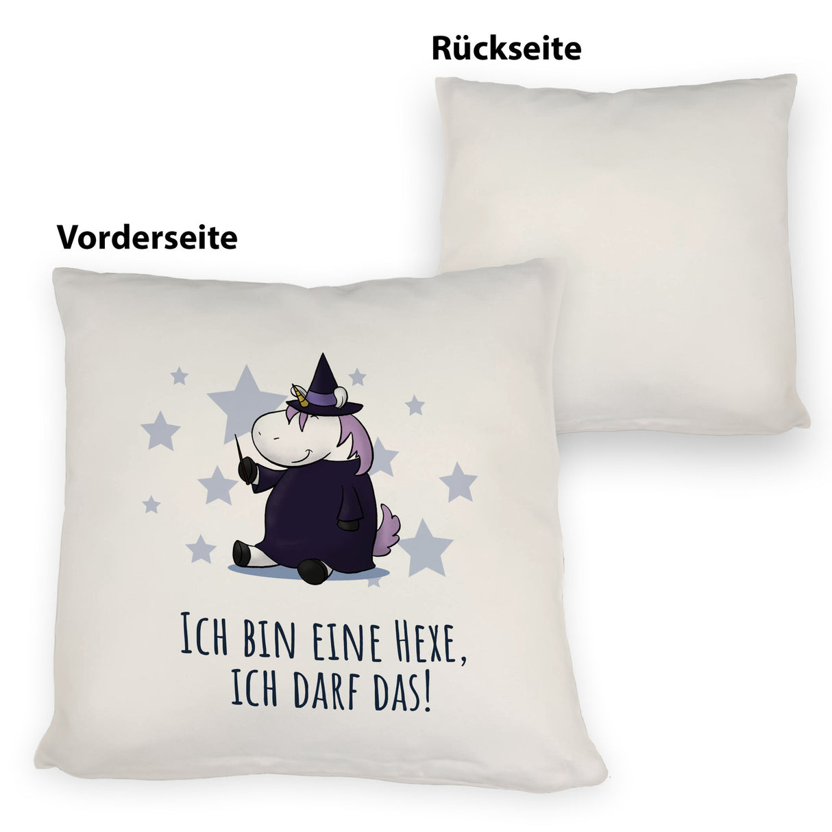 Einhorn-Hexe Kissen mit Spruch Ich bin eine Hexe ich darf das