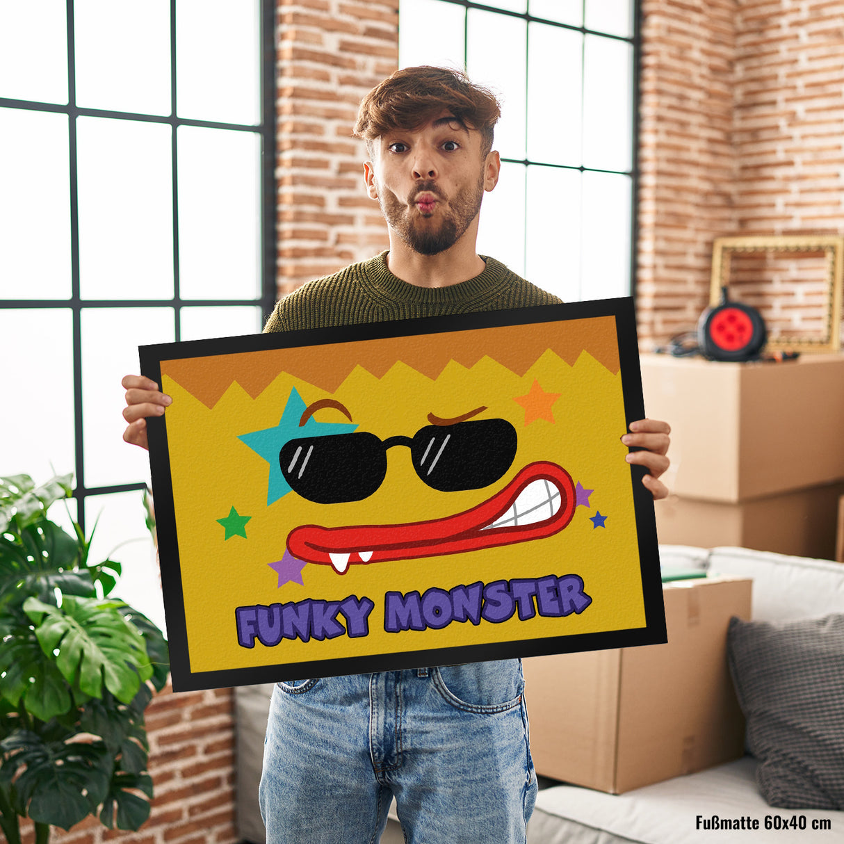 Funky Monster Fußmatte in 35x50 cm mit coolem Gesicht