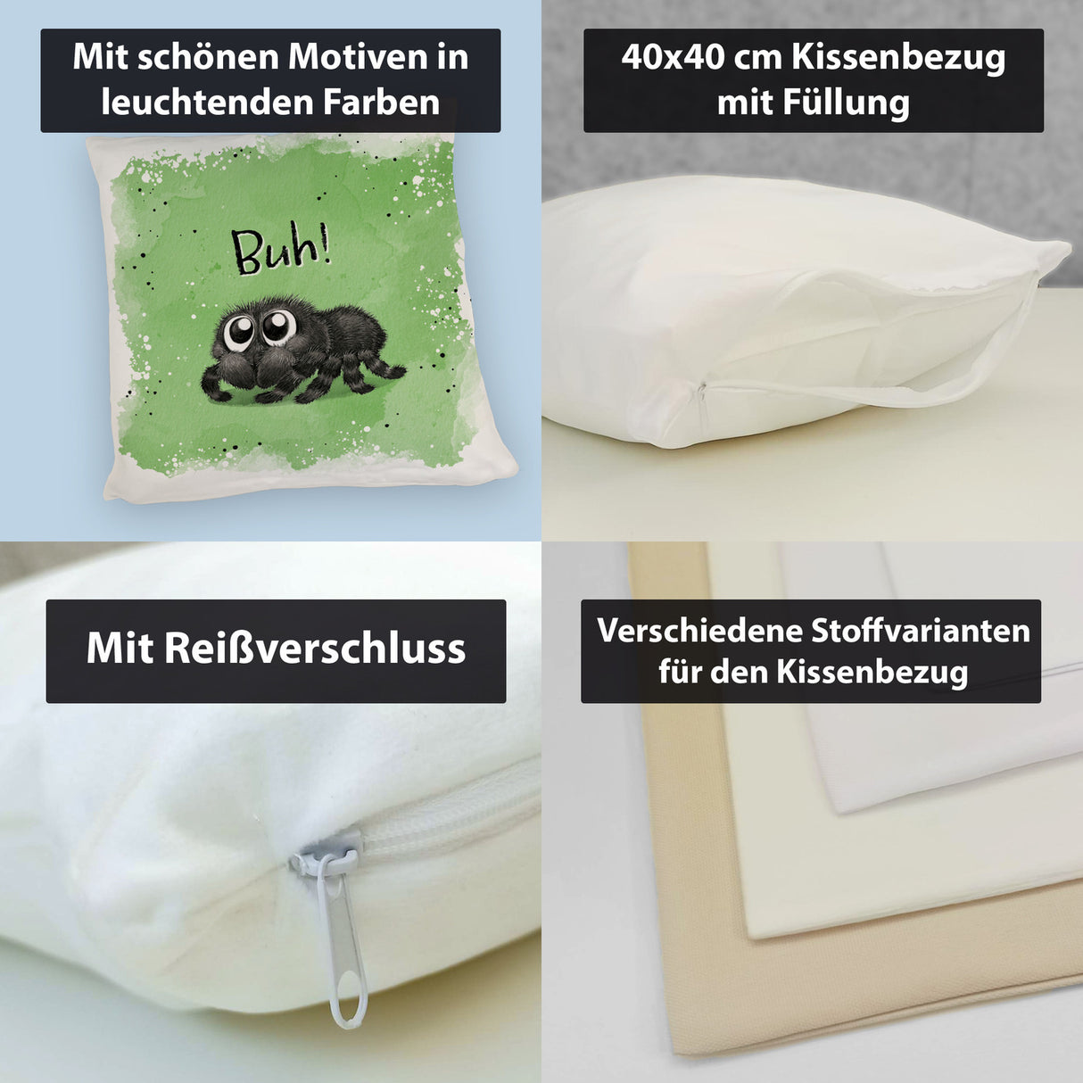 Buh! Flauschige Spinne Kissen mit Spruch