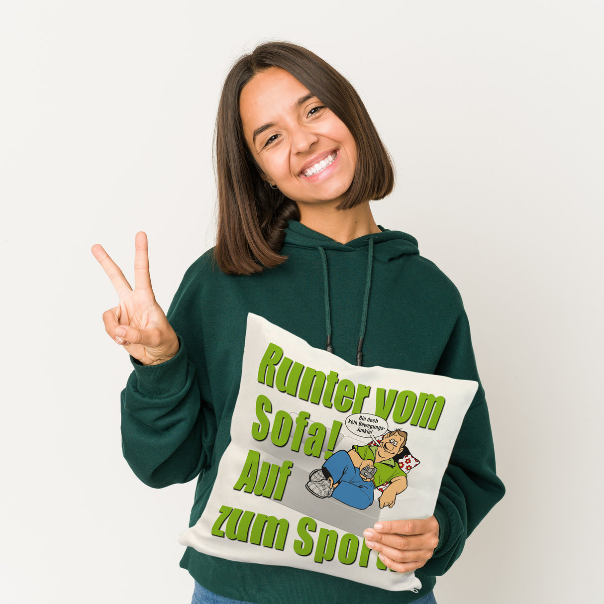 Auf zum Sport! Motivations Kissen mit Text und Spruch