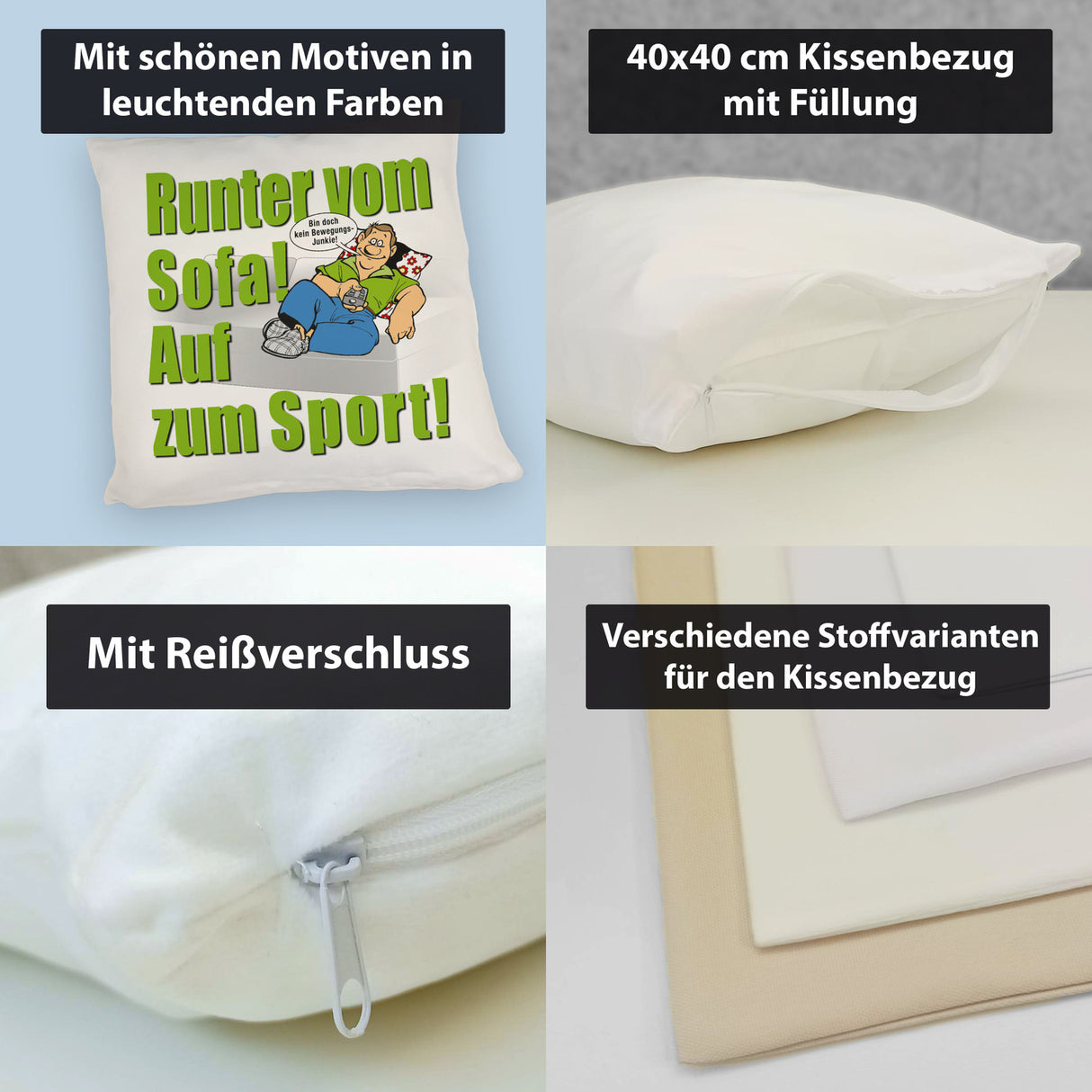 Auf zum Sport! Motivations Kissen mit Text und Spruch
