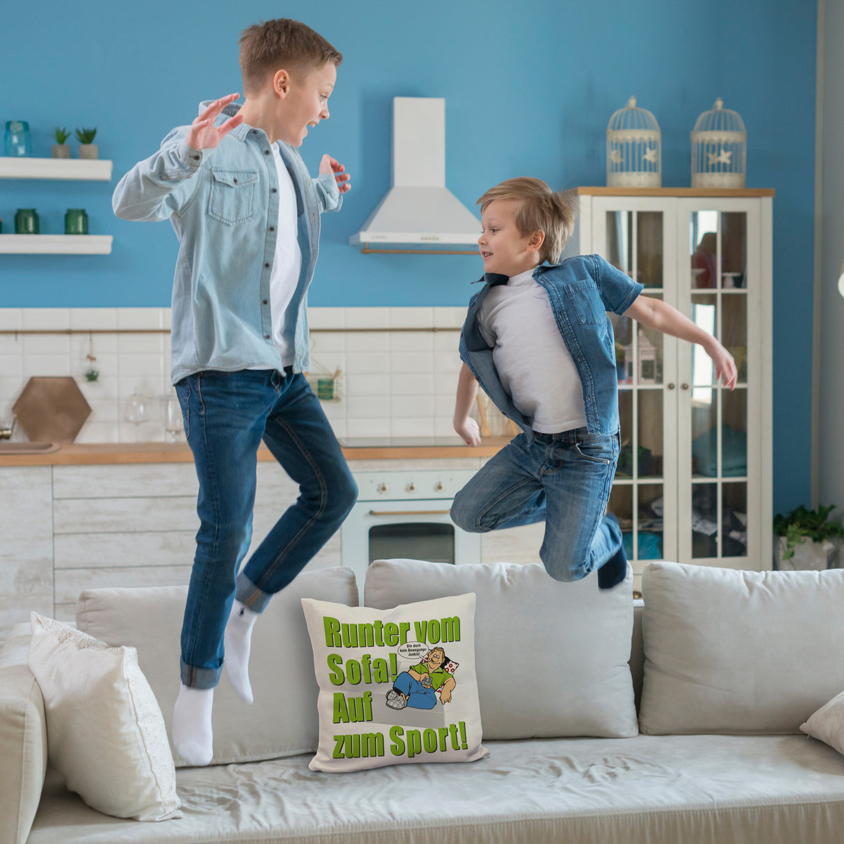 Auf zum Sport! Motivations Kissen mit Text und Spruch
