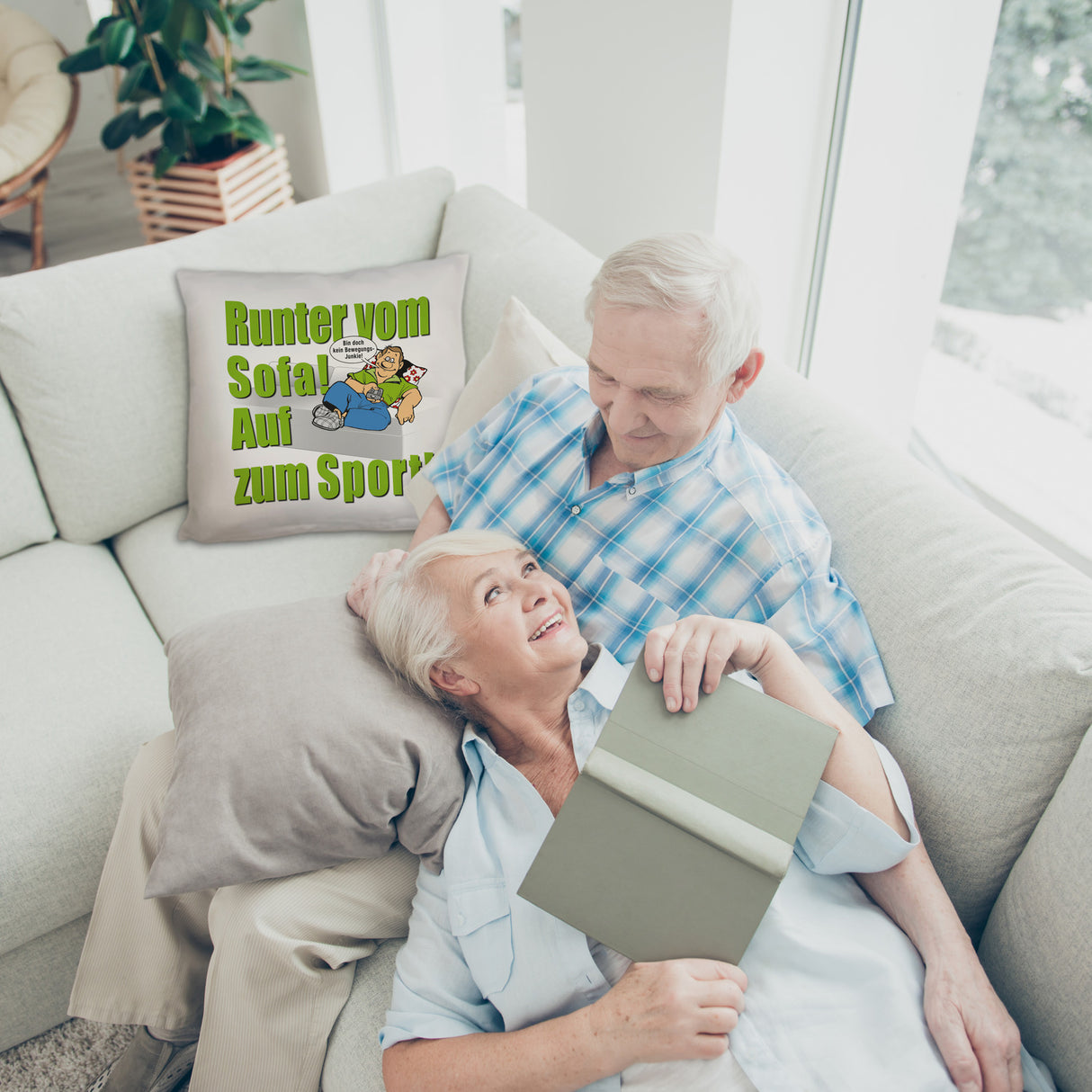 Auf zum Sport! Motivations Kissen mit Text und Spruch