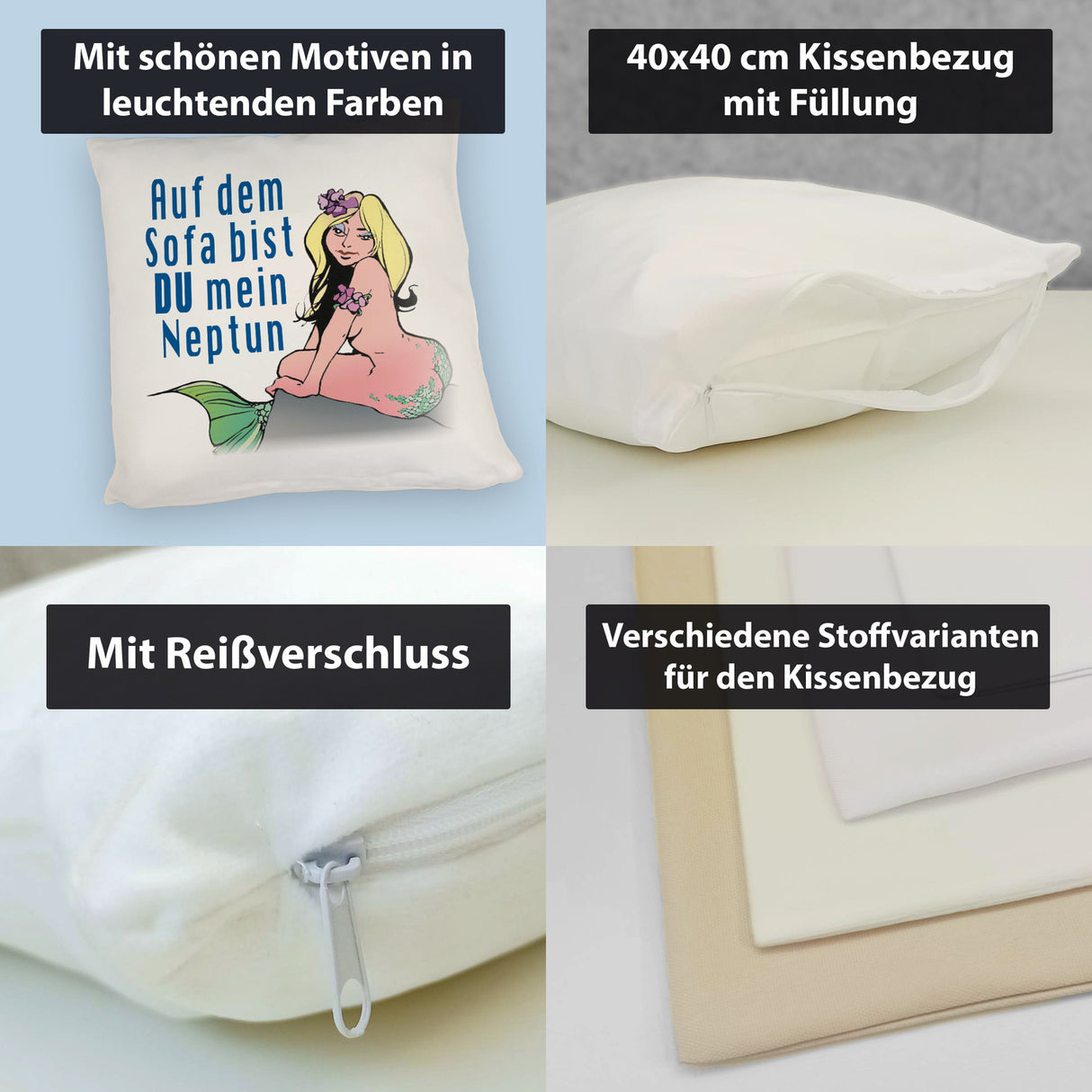 Meerjungfrau Kissen mit Spruch Auf dem Sofa bist du mein Neptun