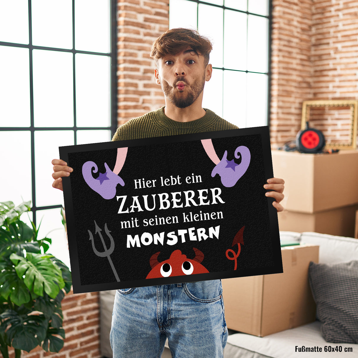 Monster Fußmatte in 35x50 cm mit Spruch Hier lebt ein Zauberer