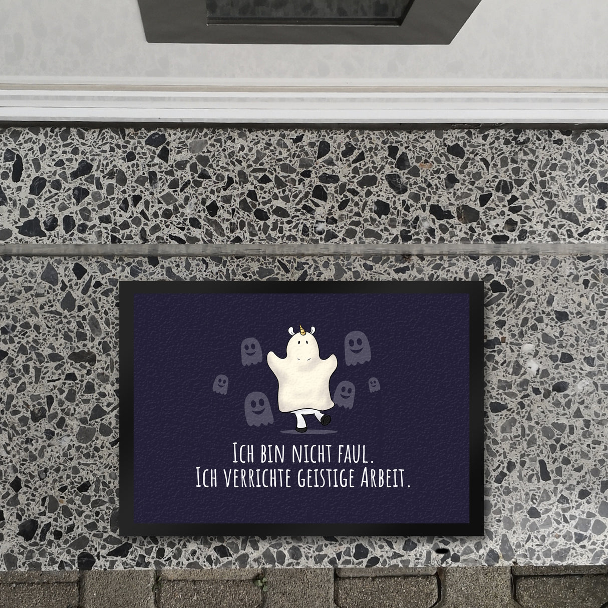 Einhorn-Geist Fußmatte in 35x50 cm mit Spruch Nicht faul mache geistige Arbeit