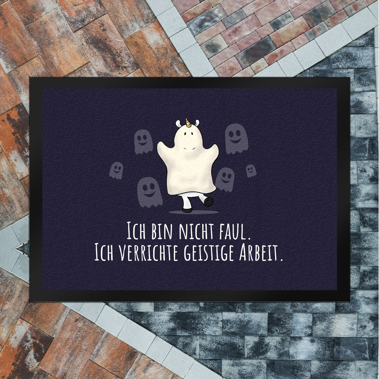 Einhorn-Geist Fußmatte in 35x50 cm mit Spruch Nicht faul mache geistige Arbeit