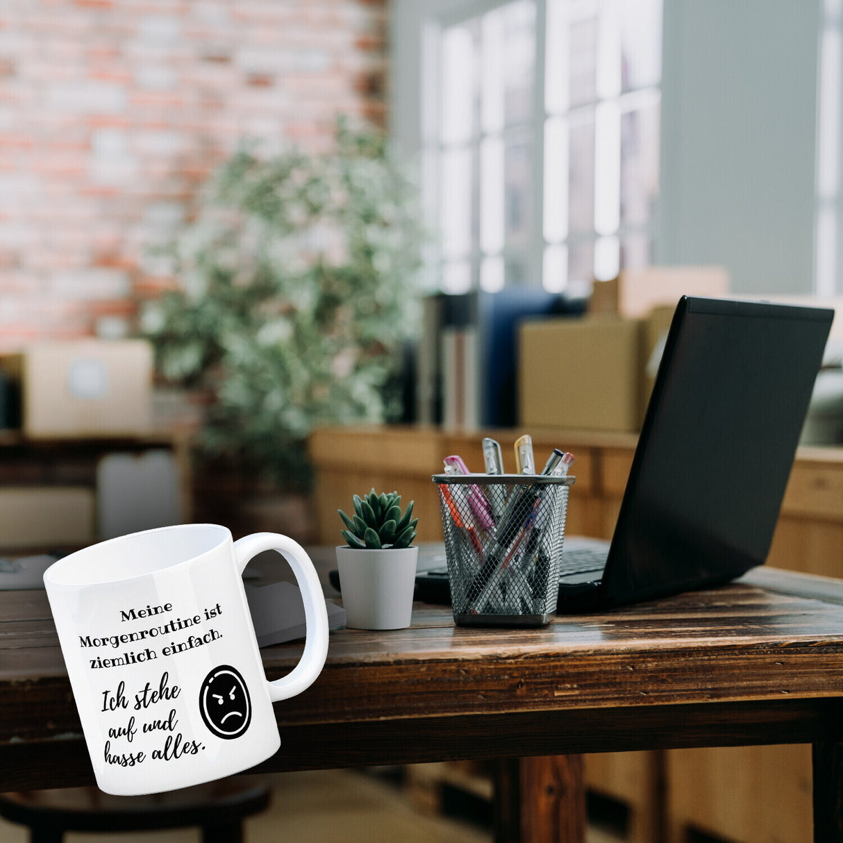 Morgenroutine Kaffeebecher mit Spruch Ich stehe auf und hasse alles