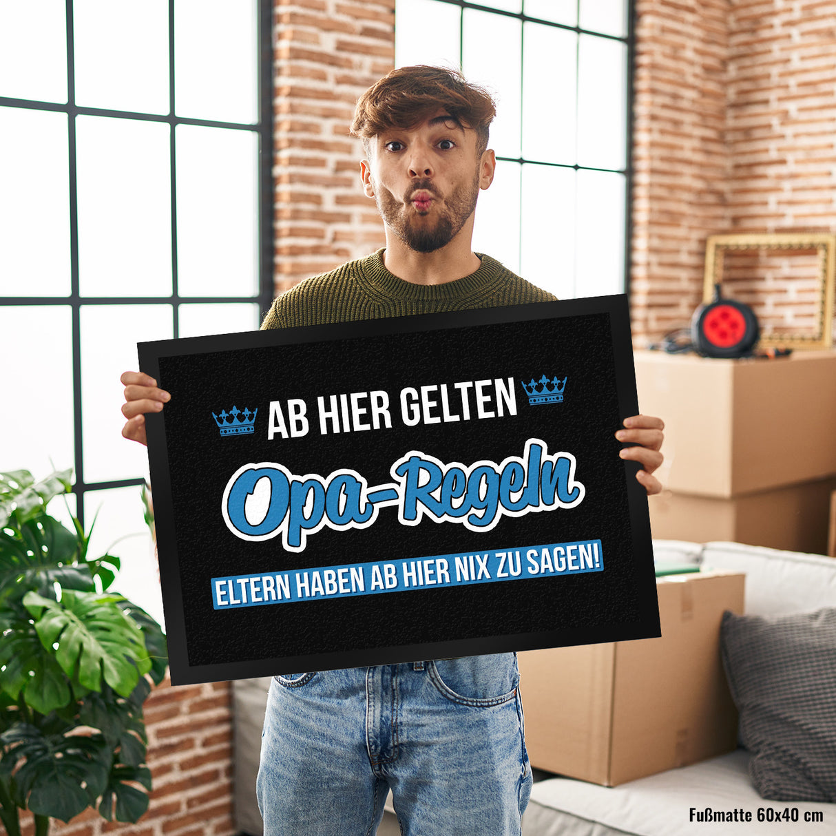 Opa-Regeln Fußmatte in 35x50 cm mit Spruch Eltern haben ab hier nix zu sagen