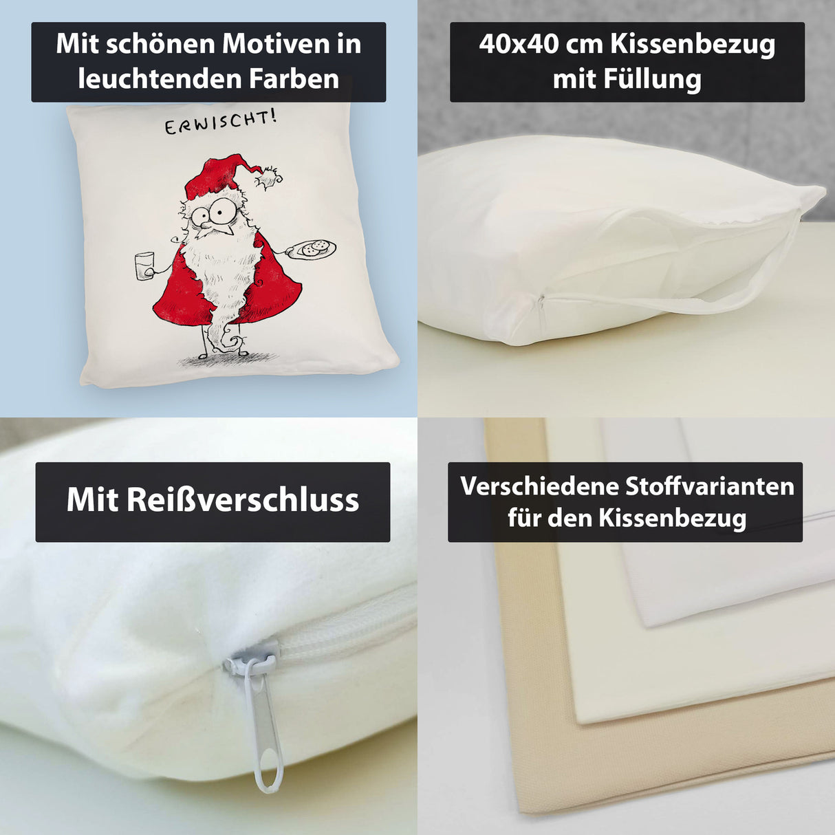 Weihnachtsmann am Naschen Kissen mit Spruch Erwischt