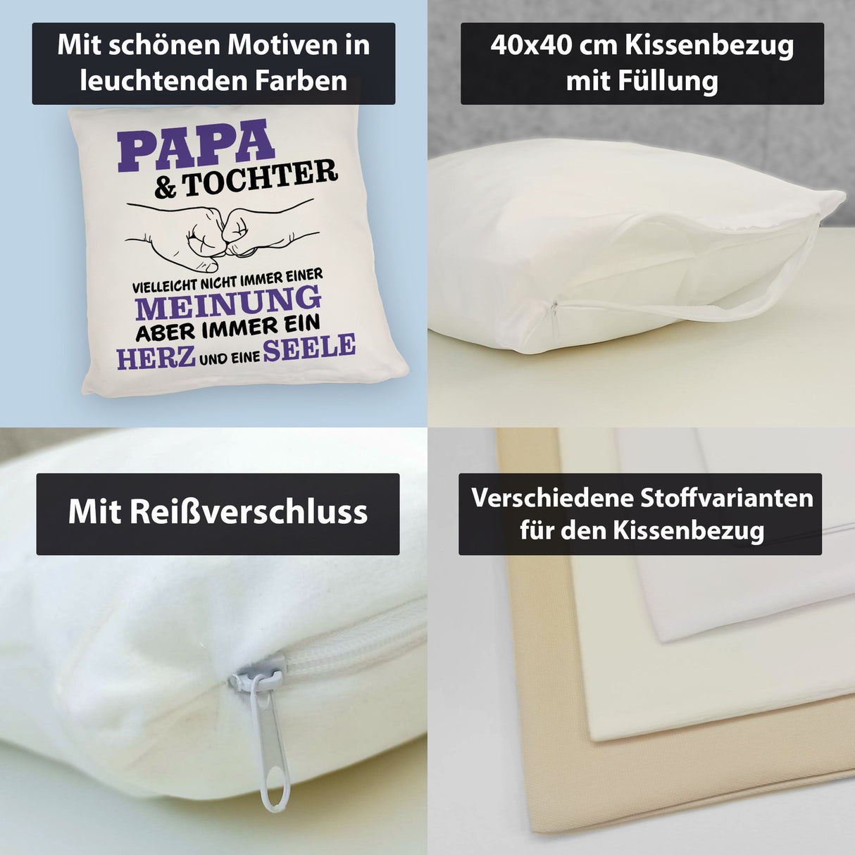Papa & Tochter Kissen in lila mit Spruch Ein Herz und eine Seele