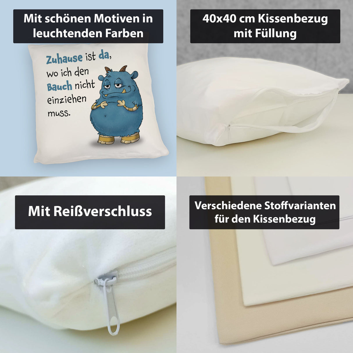 Freches Monster Kissen mit lustigem Spruch