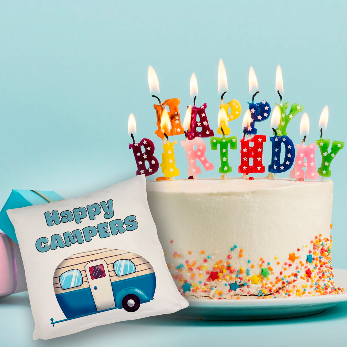 Wohnwagen Kissen mit Spruch Happy Campers