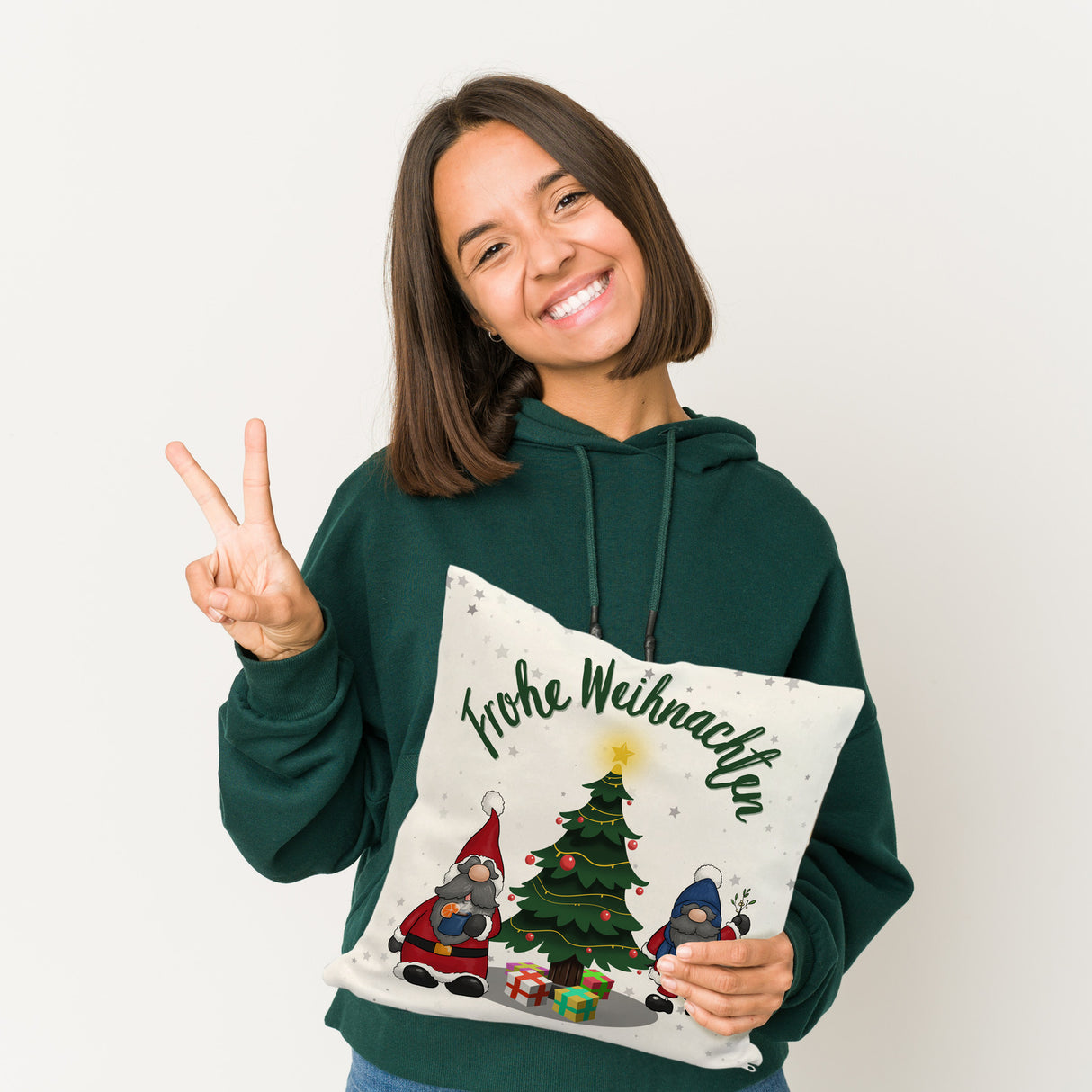 Weihnachtswichtel Kissen mit Spruch Frohe Weihnachten