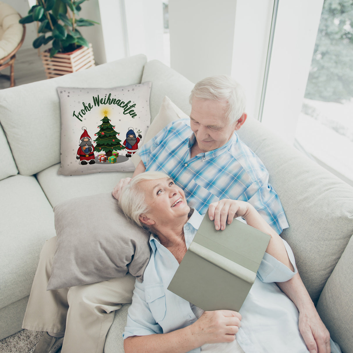 Weihnachtswichtel Kissen mit Spruch Frohe Weihnachten