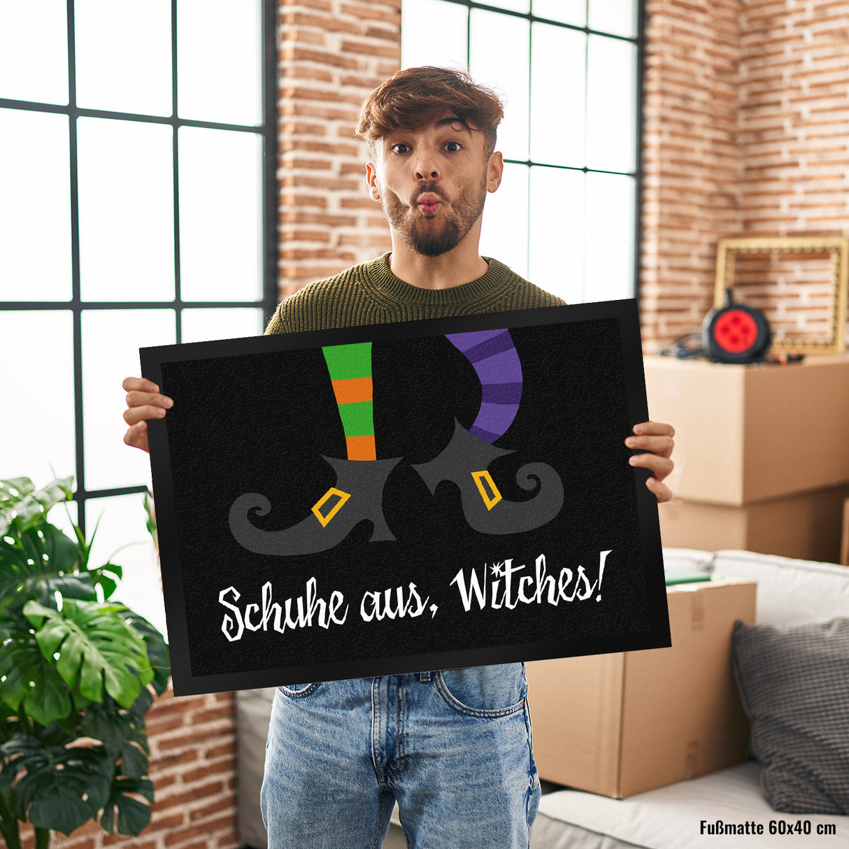 Hexen Halloween Fußmatte mit Spruch - Schuhe aus, Witches!