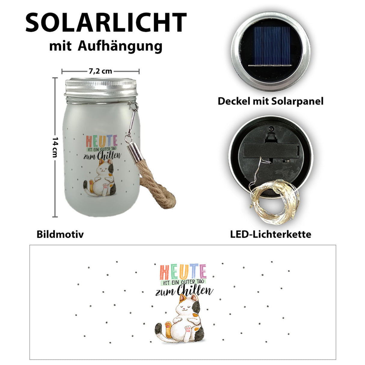 Glückskatze Solarlicht mit Spruch Heute ist ein guter Tag zum Chillen