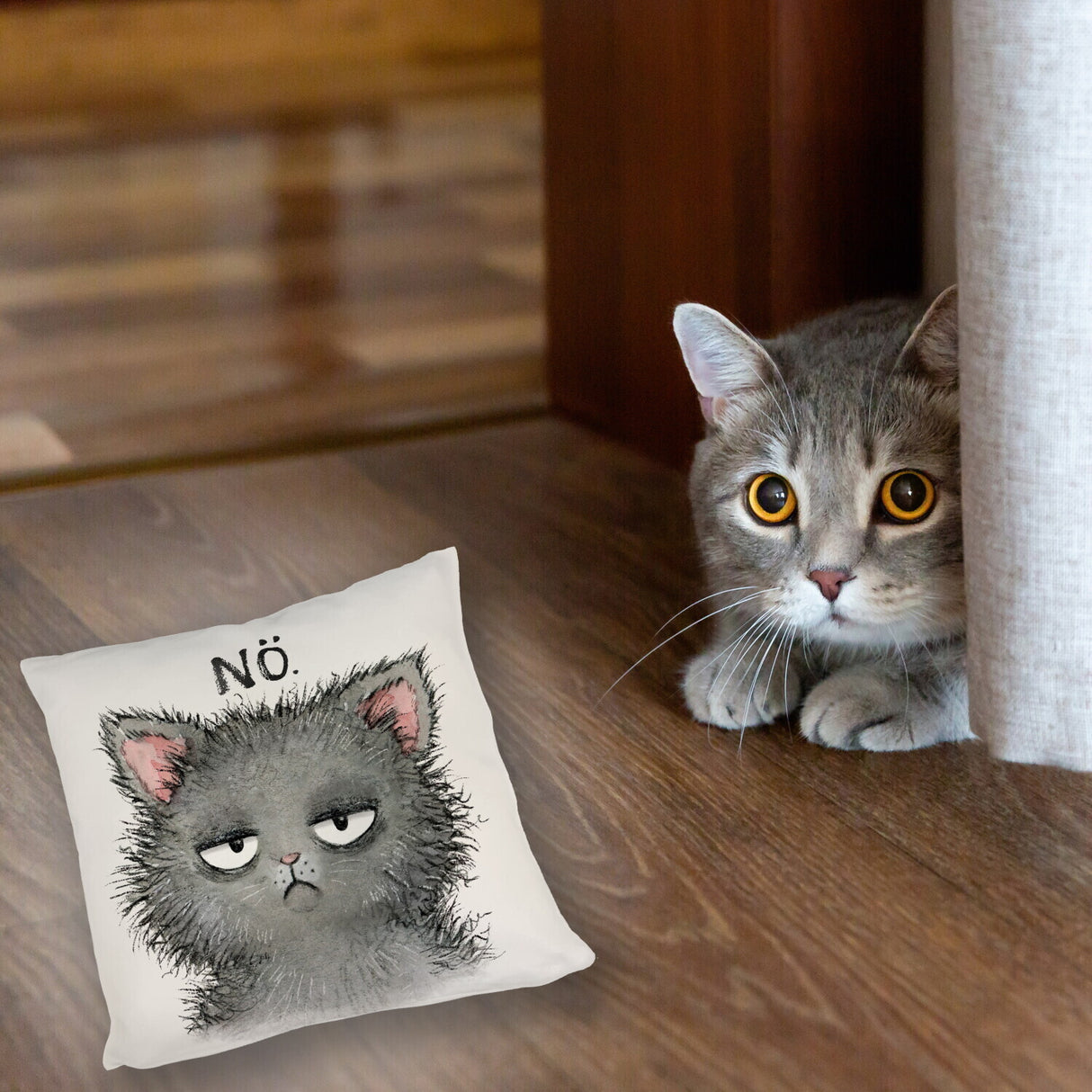 Genervte Katze Kissen mit Spruch Nö