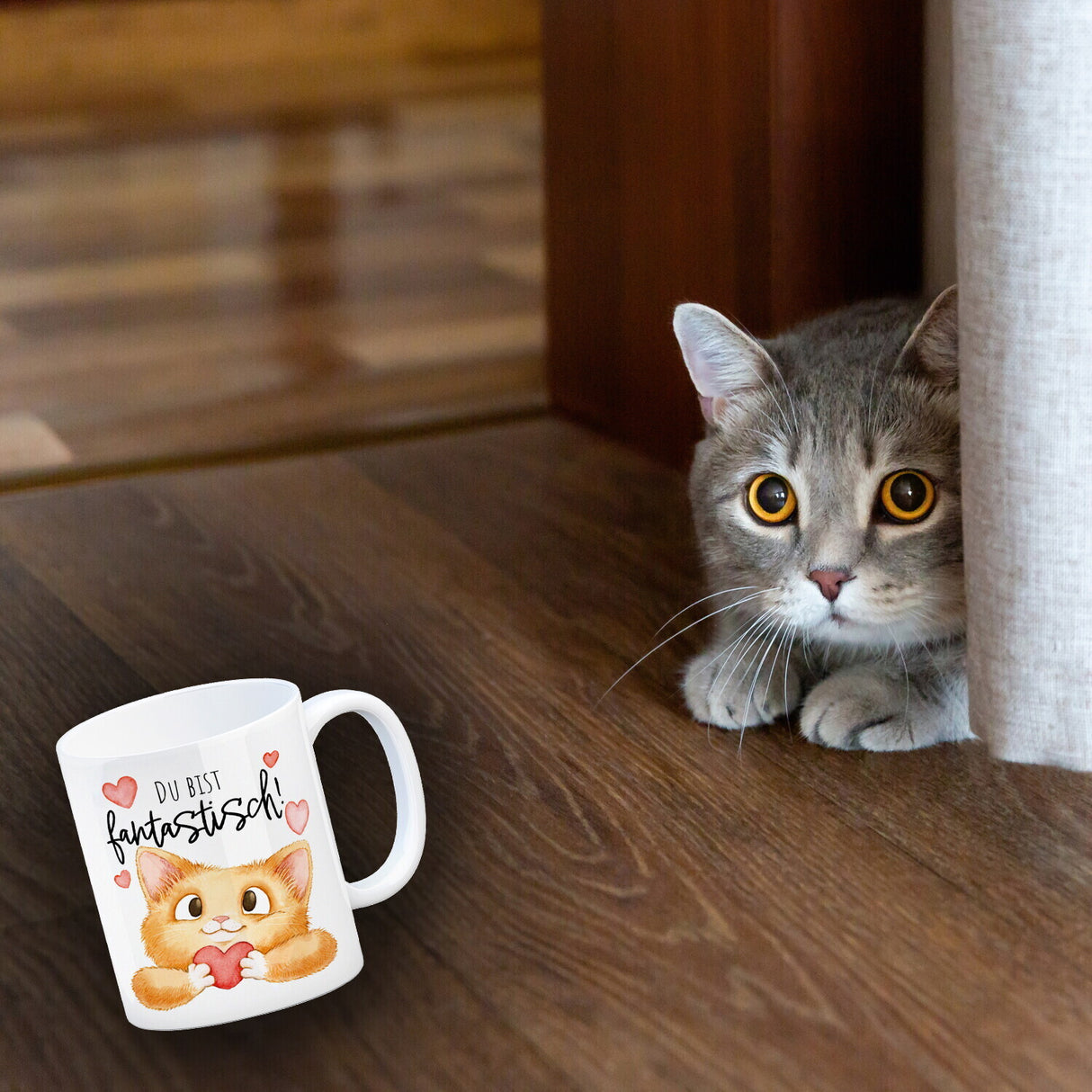 Katze Kaffeebecher mit Spruch Du bist fantastisch
