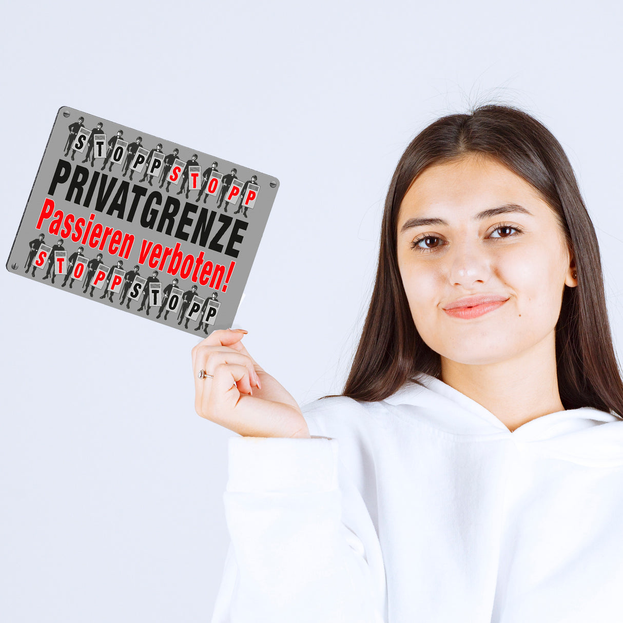 Privatgrenze Metallschild in 15x20 cm mit Spruch Passieren verboten