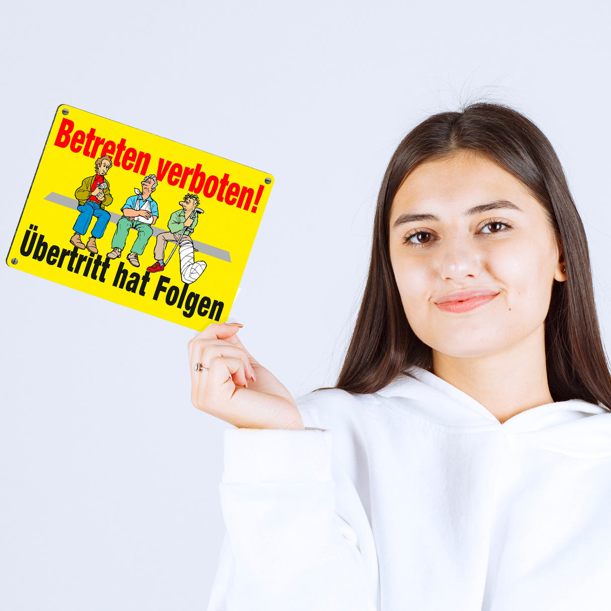 Betreten verboten Metallschild in 15x20 cm mit Spruch Übertritt hat Folgen