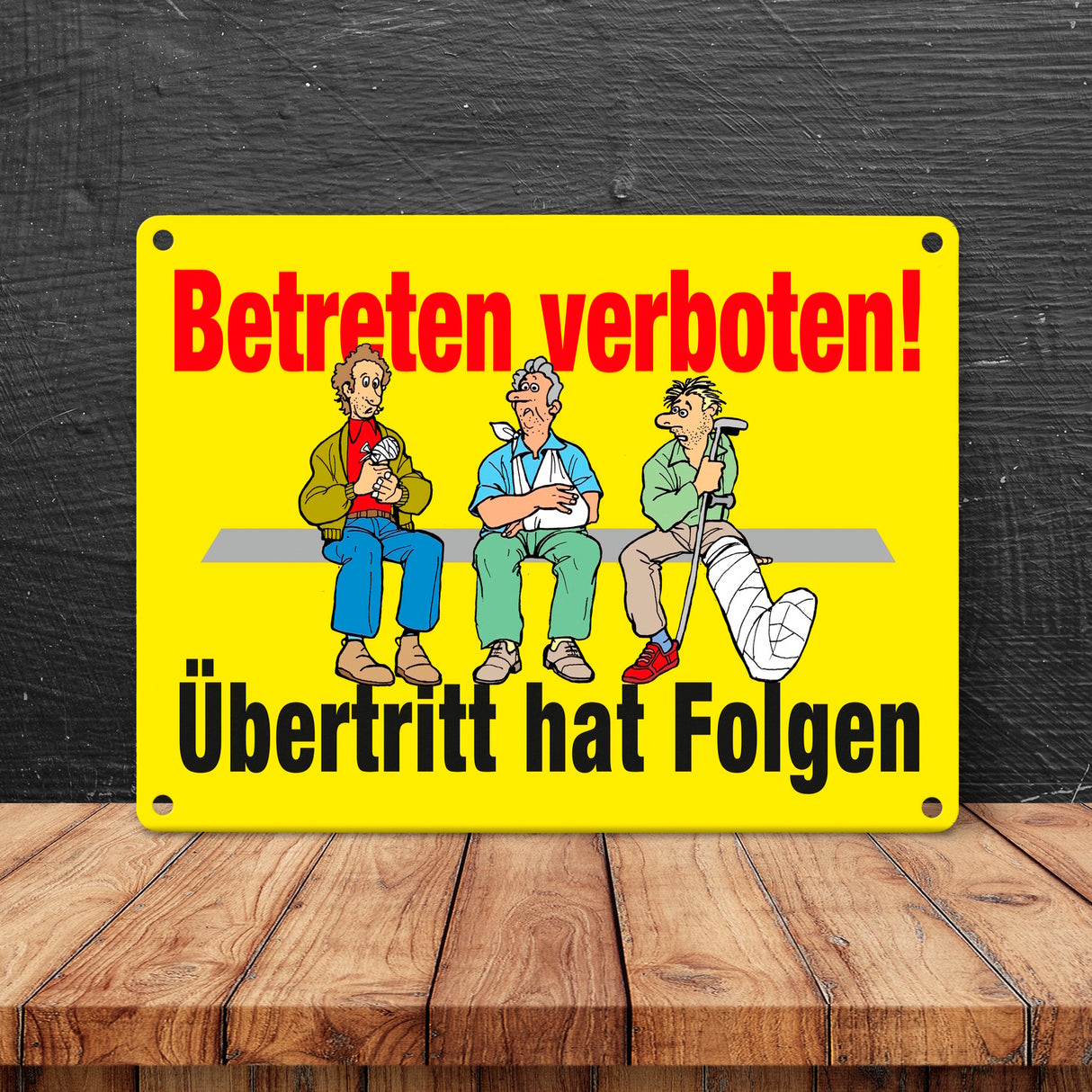 Betreten verboten Metallschild in 15x20 cm mit Spruch Übertritt hat Folgen