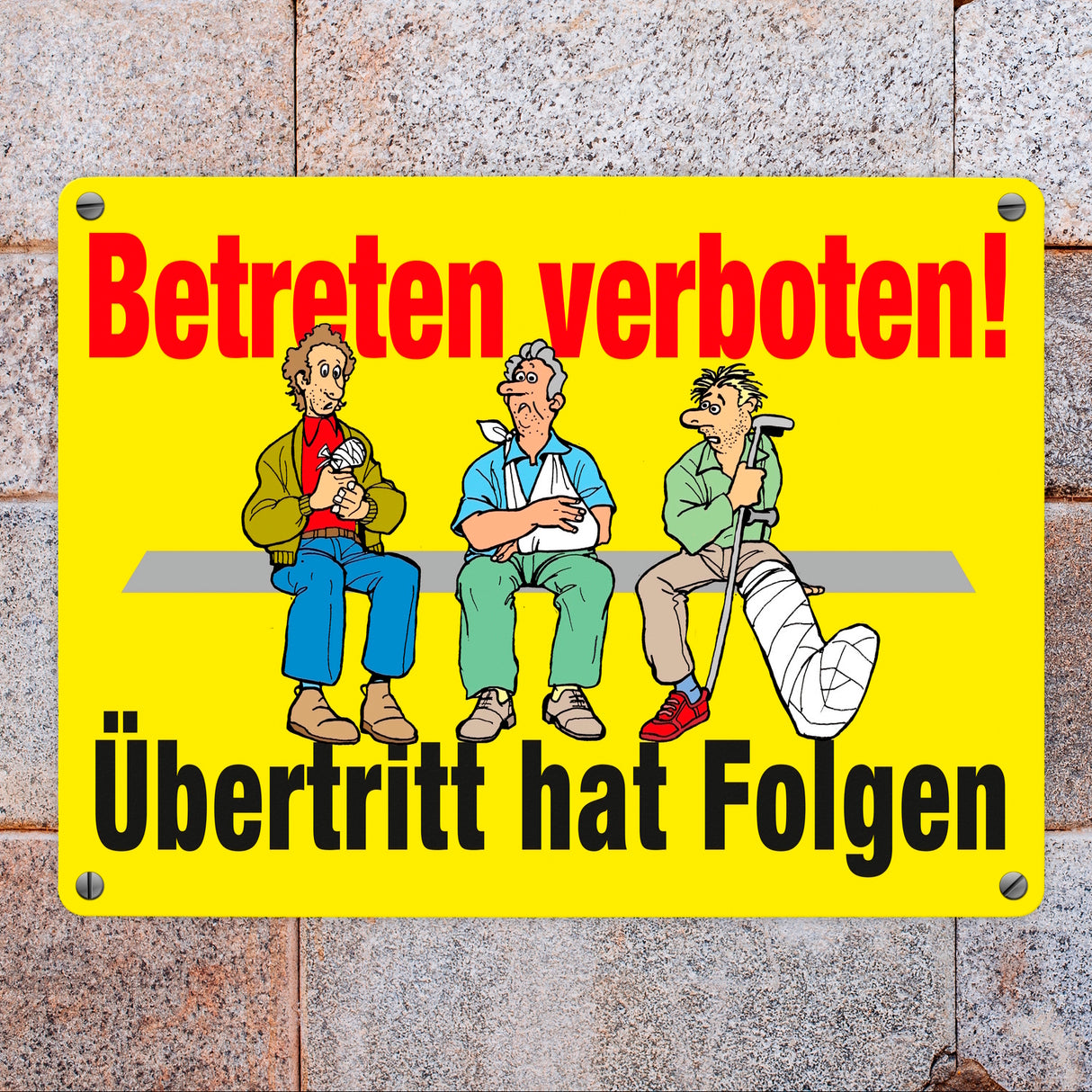 Betreten verboten Metallschild in 15x20 cm mit Spruch Übertritt hat Folgen