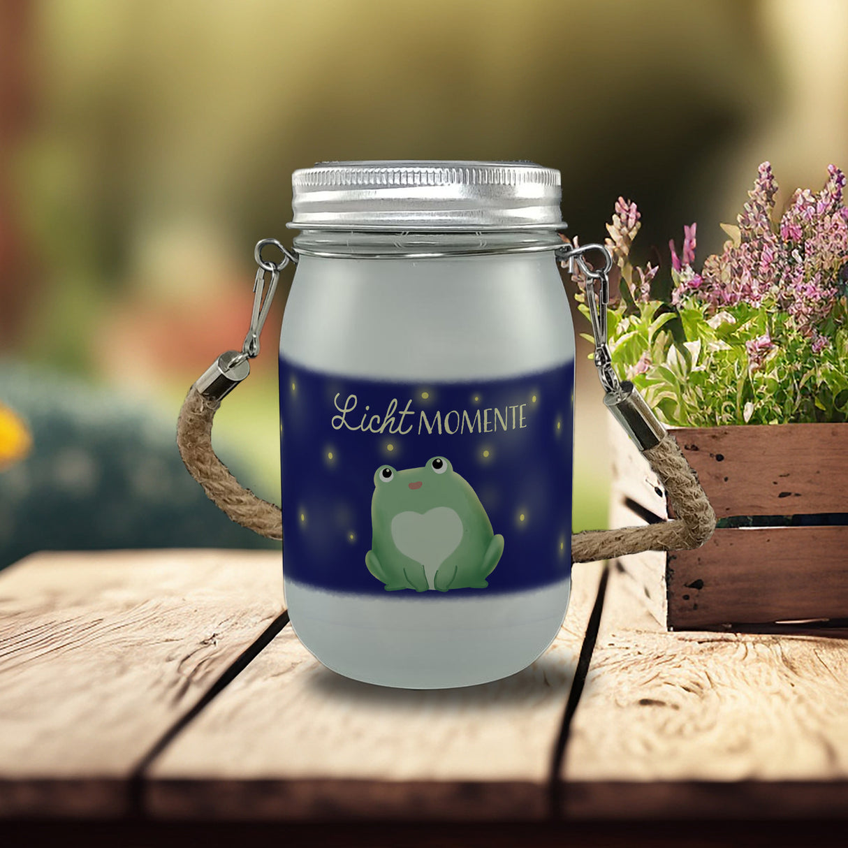 Frosch Solarlicht mit Spruch Lichtmomente