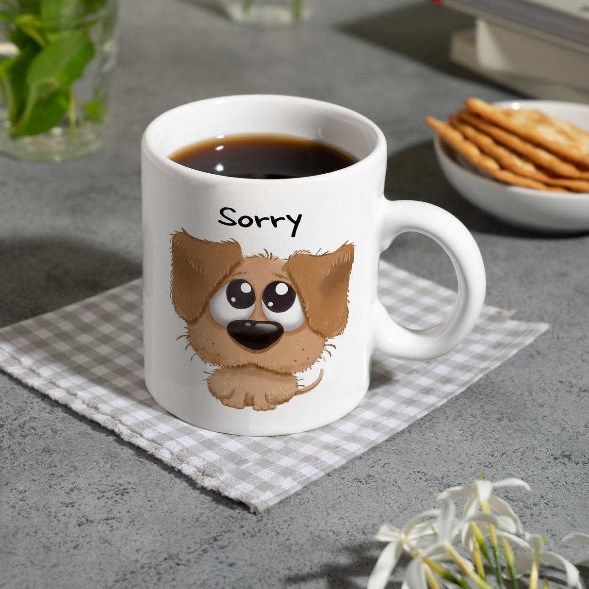 Hund Kaffeebecher mit Spruch Sorry