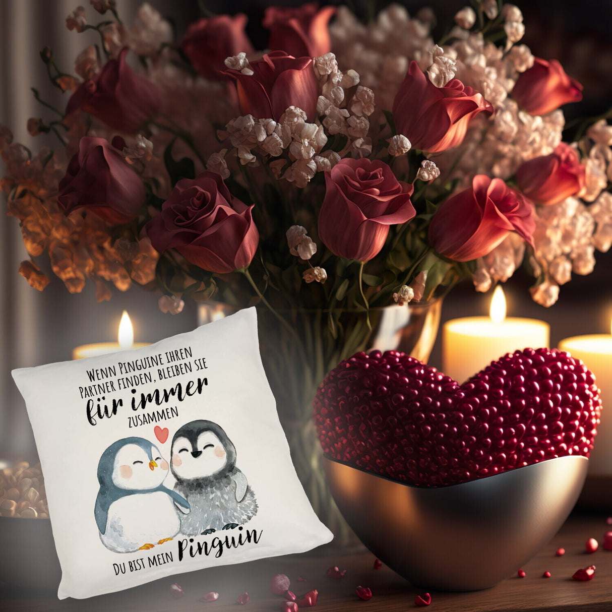 Pinguinpärchen Kissen mit Spruch Du bist mein Pinguin